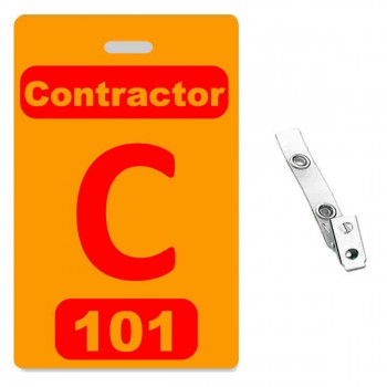 Custom Printed Numbered Orange PVC Contractor Badges - 10 pack